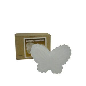 VTG Frosted Glass Butterfly Trinket Box w/ Original Box MCM Jewelry Decor 4.5"